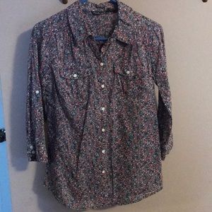 Eddie Bauer Women Floral 3/4 Sleeve Button Down